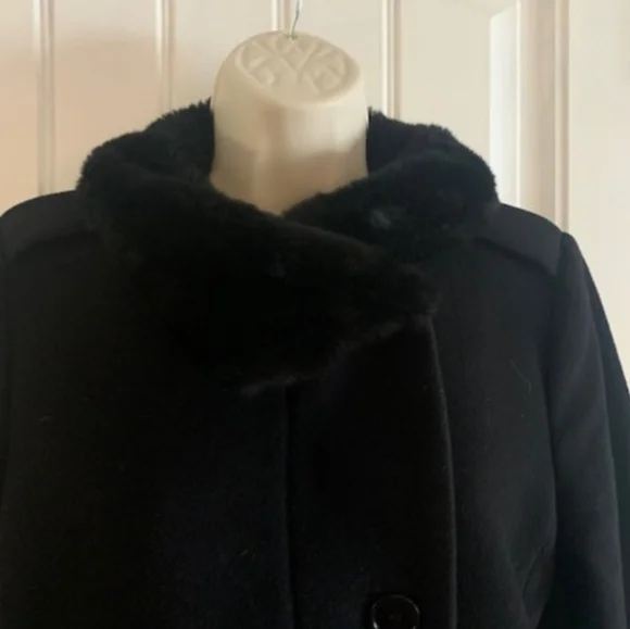 ❗Talbots Black Fur Collar Pea Coat Size 6❗ - Picture 2 of 7
